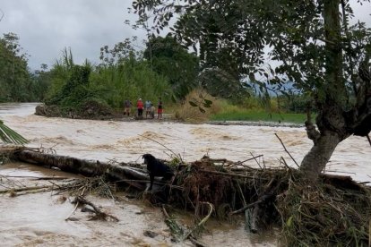 Varias familias se quedaron sin poder movilizarse porque el agua inundó los caminos.