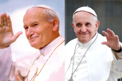El Papa Francisco y el Papa Juan Pablo II, dos generaciones de líderes espirituales unidos por su legado en la Iglesia Católica.