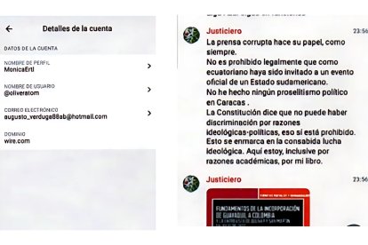 Este es el usuario de Augusto Verduga y el chat de respuesta de Franco Loor, tras el reclamo de Verduga.