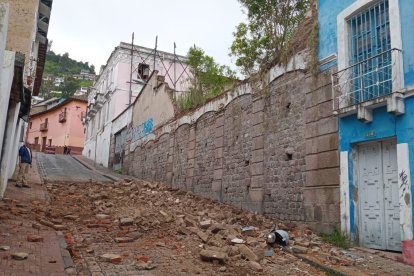 Los restos del muro cayeron sobre la vereda. No hubo heridos.