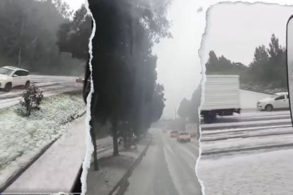 En la avenida Simón Bolívar, se reportó caída de graniza, por las lluvias en Quito.