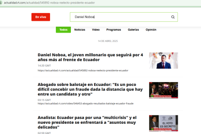 El medio europeo RT siguió las elecciones de Ecuador 2025.