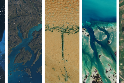 Imágenes satelitales de la NASA, formando la palabra EXTRA