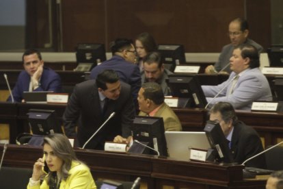 Asambleístas debatiendo sobre el fondo de partidarios políticos.