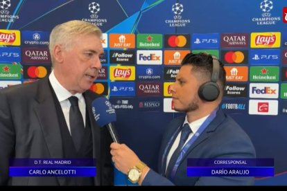 Dario Araujo cuando entrevistó a Carlo Ancelotti exDT del Real Madrid.