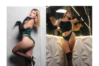 El terciopelo sube la temperatura cuando se combina con guantes y medias. ¡Una femme fatale!