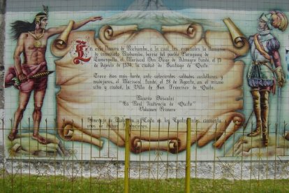 Mural de la réplica del Acta de Fundación de Santiago de Quito en Colta, Riobamba.