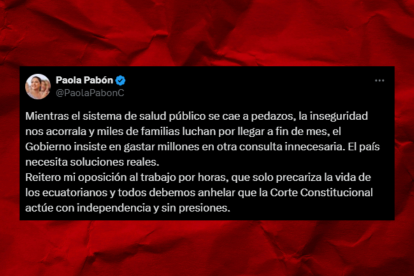 La publicación de la prefecta Paola Pabón en X (antes Twitter).