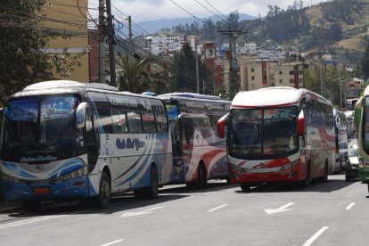 Buses que llegaron con manifestantes hasta la capital.