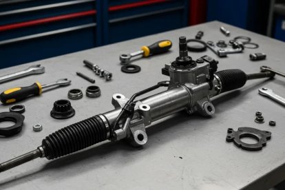 La cremallera del automóvil está conformada por varias piezas metálicas, retenedores y cauchos.