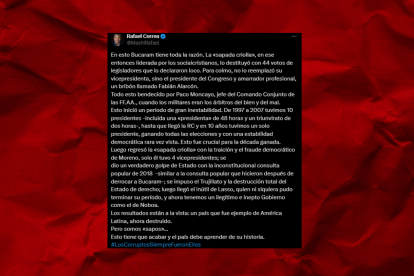 Este es el mensaje que publicó Rafael Correa en redes sociales.
