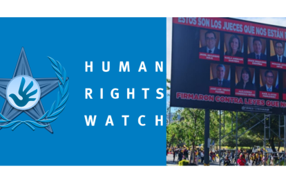 La asociación HRW, reprobó contundentemente el accionar del Gobierno, al colocar dicha pancarta que atentaba contra la 