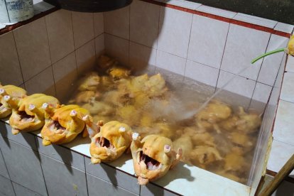 Los pollos estaban sumergidos en agua.