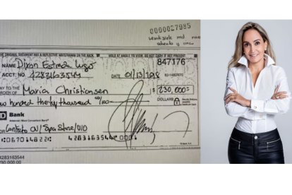 Esta fue la prueba que presentó Villavicencio en la Asamblea Nacional, en la que se podía observar como Christiansen había sido sobornada mediante un cheque.