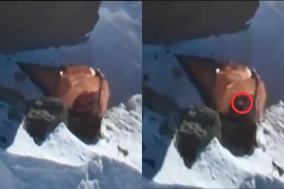 Lugar donde se refugia la alpinista rusa en una tienda de campaña.