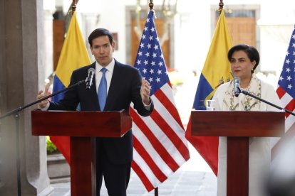 Marco Rubio y la canciller presentes en la rueda de prensa.