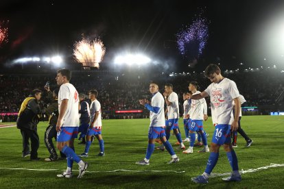 Jugadores de Paraguay celebran la clasificación a la Copa del Mundo 2026.