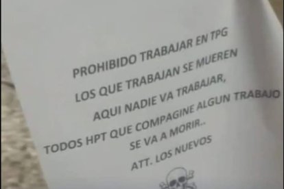 El panfleto dejado a trabajadores del Puerto de Guayaquil.