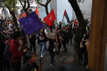 Los protestantes llevaron pancartas y banderas a la medida de hecho.