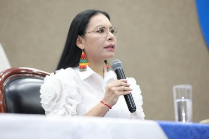 La presidenta del CNE, Diana Atamaint, en una sesión del Pleno del CNE.