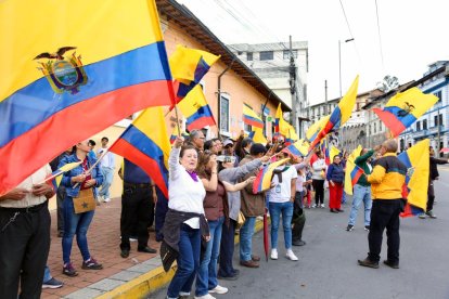 Manifestantes en el centro de Quito.