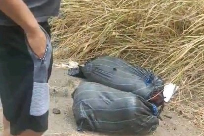 Dos sacos fueron hallados a un costado de la vía Rocafuerte - Charapotó, en la provincia de Manabí