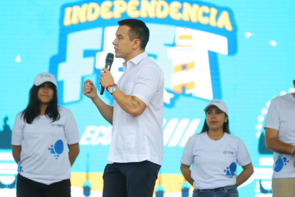 Daniel Noboa desde el Centro Cívico.