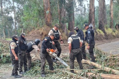 Los uniformados abrieron el paso en la vías con sierras eléctricas.