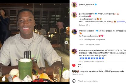 La pareja de Moisés Caicedo presumió al cumpleañero en su cuenta de Instagram @paolita_salazar18.