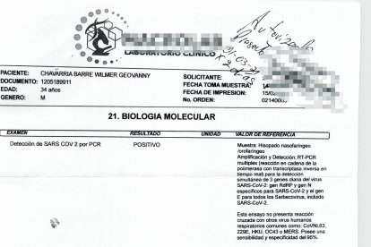 Este es el certificado que dio positivo para covid a alias Pipo.