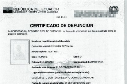 Este es el certificado de defunción de alias Pipo, el cual fue inscrito en el Registro Civil.