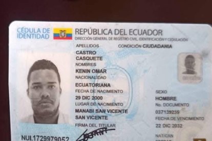 Documento de identificación de Kevin Omar Castro Casquete, víctima del accidente de tránsito en La Tercera.