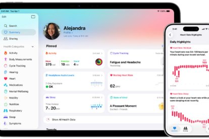 Apple Health registra actividad física, sueño, alimentación y otros indicadores de bienestar en iPhone y Apple Watch.