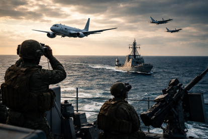 Patrullaje aéreo y naval en el océano Pacífico, en una imagen referencial sobre las alertas de cautela emitidas por Estados Unidos.