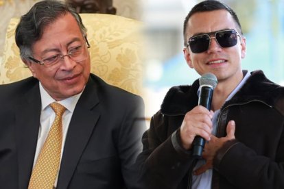 Gustavo Petro (i), presidente de Colombia, y Daniel Noboa, mandatario de Ecuador.