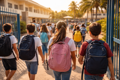Estudiantes salen de clases en una escena recreada con fines ilustrativos.