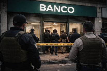 Recreación de un operativo frente a un banco.