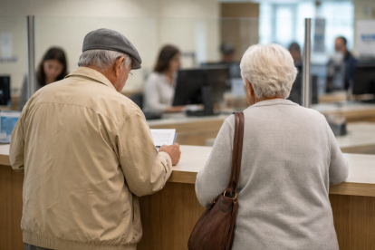 Recreación: adultos mayores realizan un trámite en ventanilla tras retrasos en la devolución del IVA.