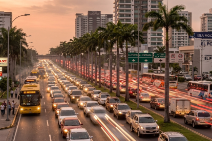 El tráfico vehicular en la vía principal de La Puntilla, en Samborondón.