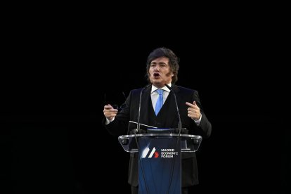 Javier Milei, durante una presentación en Madrid.