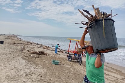 La limpieza de la playa se vuelve un reto diario ante la constante llegada de palizada.