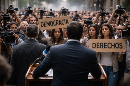 Imagen referencial generada con inteligencia artificial que recrea un escenario de tensión social y debate público.