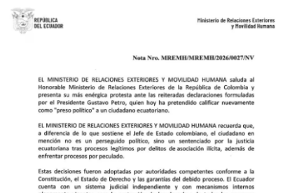 La Cancillería de Ecuador envió una carta de protesta a Colombia