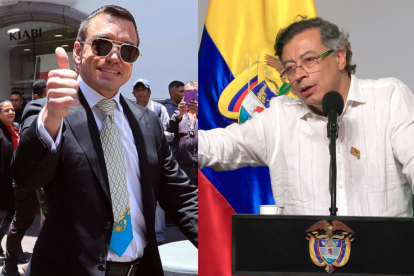 Daniel Noboa (izq.) y Gustavo Petro en el centro de una creciente tensión diplomática tras el aumento de aranceles entre Ecuador y Colombia.