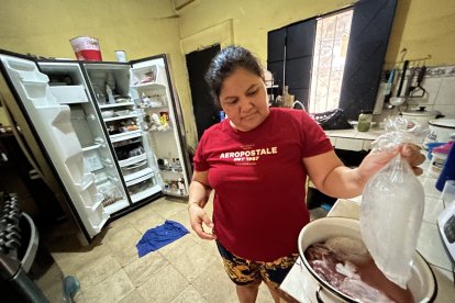 Norma Jáuregui mostró cómo pudo salvar algunos alimentos perecibles con hielo; sin embargo, otros productos de su refrigeradora se dañaron.