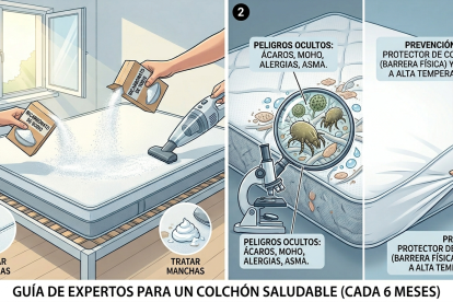 Si tu colchón es de fibras naturales (como lana), evita la aspiradora y usa un cepillo suave para no dañar el material