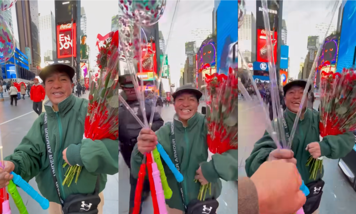 Manuel, el vendedor de rosas y globos en Time Square