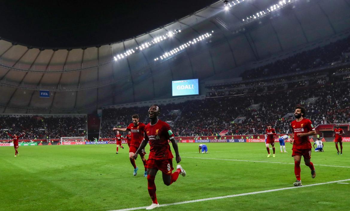 Liverpool's players celebrate their winning goal during the 2019 FIFA