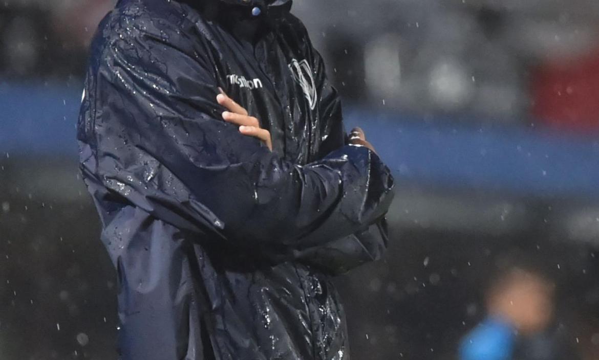 Ecuadorean Independiente del Valle's coach Miguel Angel Ramirez gestu