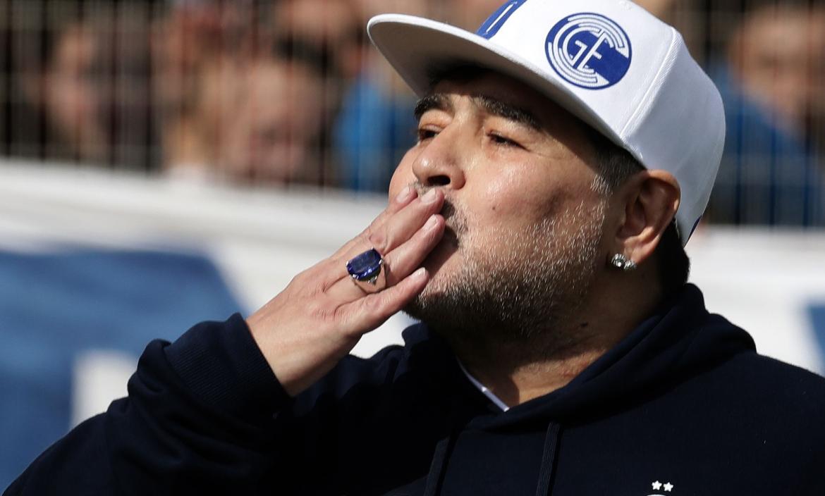 Argentine former football star Diego Armando Maradona blows a kiss du
